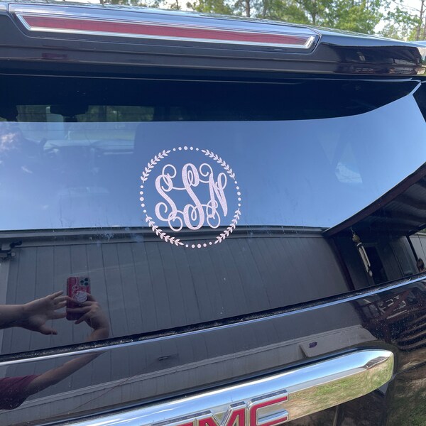 Glittery Custom Circle Monogram Car Window Decal Vine Personalized ...