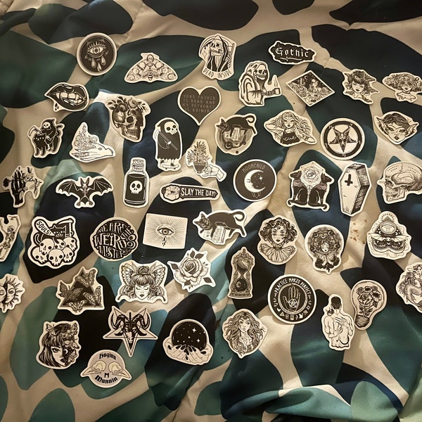 50 Cool Black and White Goth Laptop Stickers Dark Skull Tattoo Decals ...