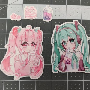 Cute Miku Boba Waterproof Vinyl Sticker Pack Kawaii Anime Girl