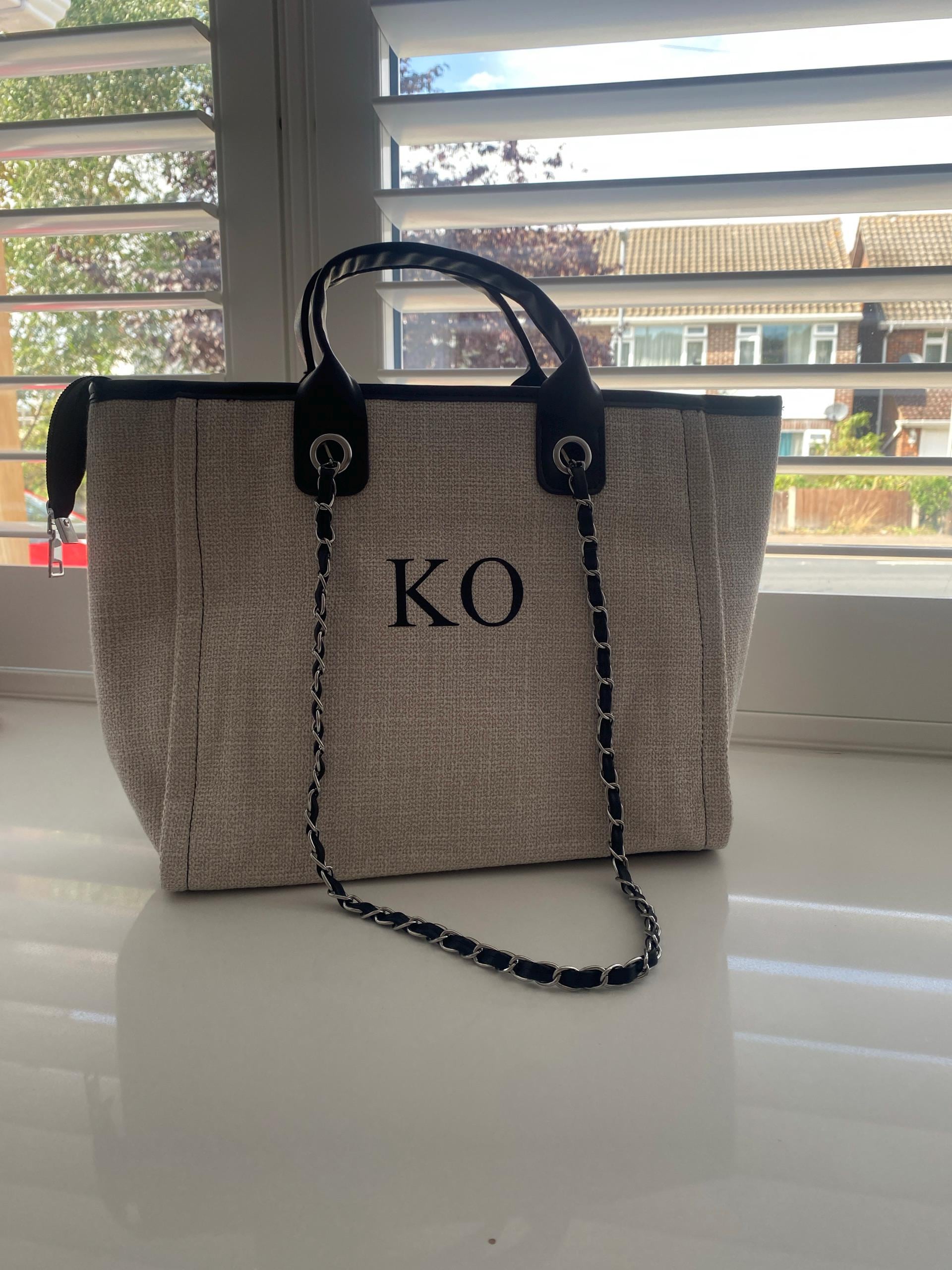 Personalised Shoulder Tote Bag, women&#39;s handbag, beach bag, Custom hand bag, Canvas Bag, Gifts For Her, Chain tote bag, Personalised bag