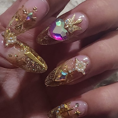 Gold Sailor Moon Press on Nails/sailor Moon Nails/gold Glitter Nails ...