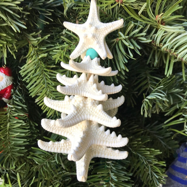 Camper Beach Themed Christmas Ornament Starfish Shells with a Sisal Tree
