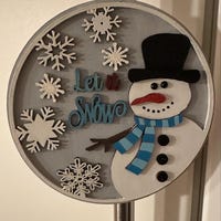 Let It Snow Door Hanger Laser Cut File, Snowman Door Round SVG, Laser ...