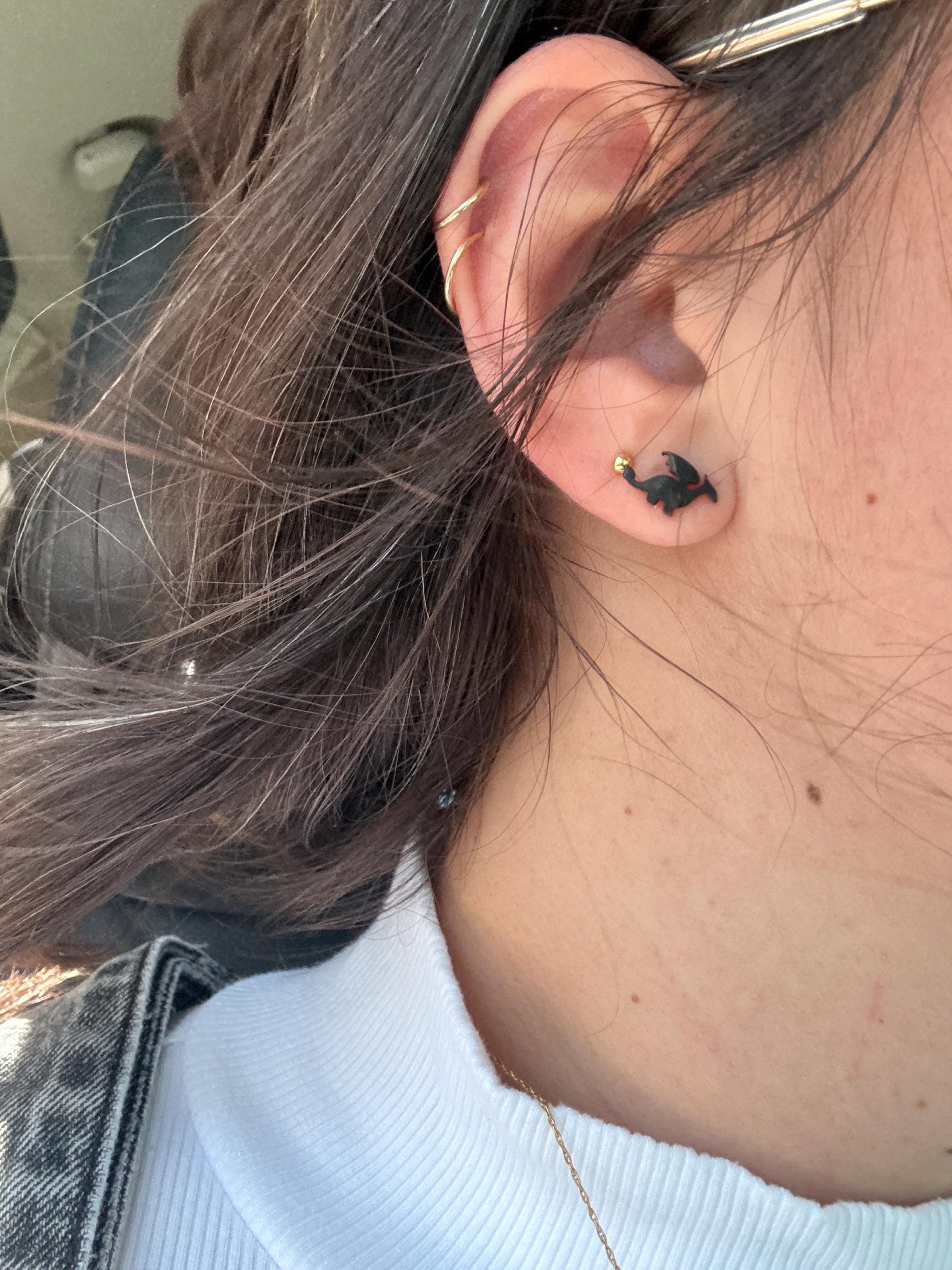 Dragon Wings Earrings - Fourth Academy - flame books - gold black stainless steel adult studs