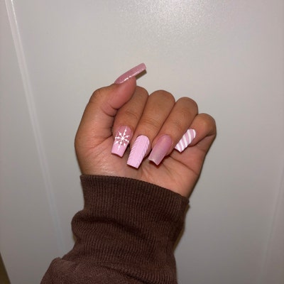 KIMA White and Black Nails-glue on Nails-french Nails-aesthetic Nails ...