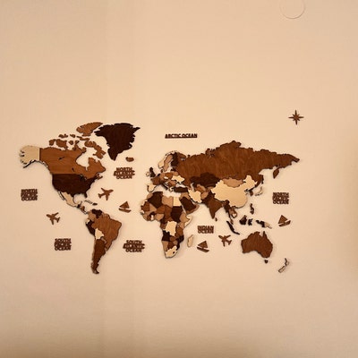 World Map Wood Map Wall Art Decor Wooden World Map 3D - Etsy