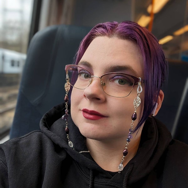 Amethyst Glasses Chain, Pentagram Charm, Purple Gemstone Eyewear ...