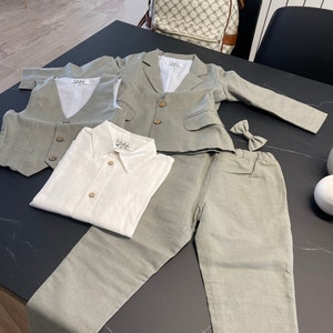 Mintgreen Completo Bambino Per Cerimonie – Gilet, Camicia, Pantaloni E Papillon, 6-14 Anni