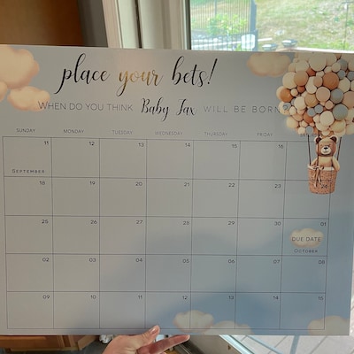 Baby Due Date Calendar Game, Baby Shower Game, Guess Baby's Birth Date ...
