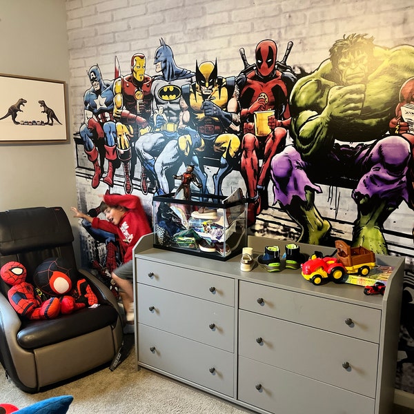 Kid Room Wallpaper | Superhero Wall Decal | Peel and Stick | Removable ...