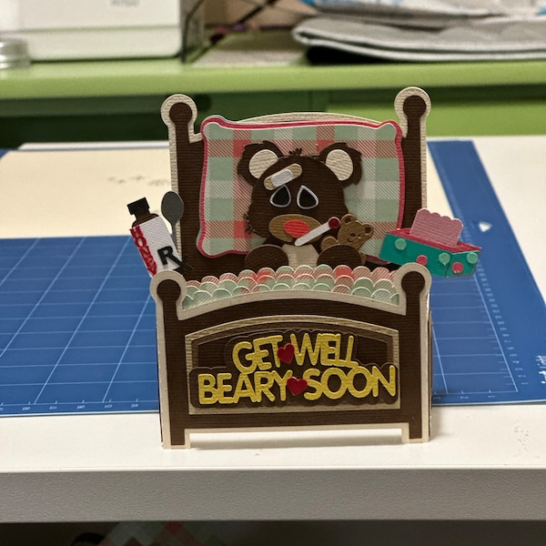 Get Well Bear Card in A Box 3D SVG - Etsy