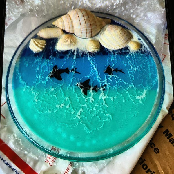 Ocean Resin Shell Ring Dish Trinket Dish Waves Beach Epoxy Handmade ...