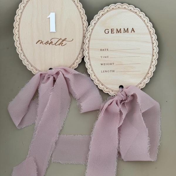 Wooden Lace Ribbon Bow Interchangeable Milestone Cards | Personalize ...