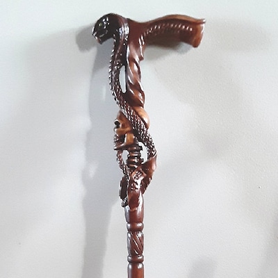 Wood Carved Walking Stick Cane Paradise Apple Tree Handle Hand Carved ...