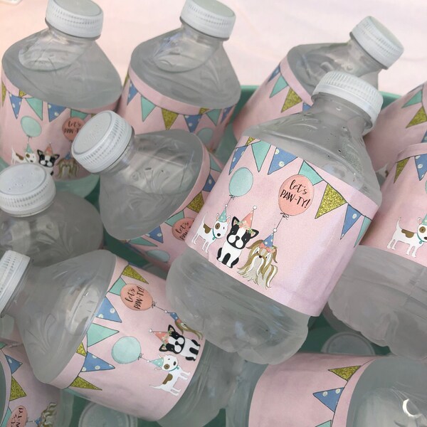 Puppy Dog Water Bottle Wrap Label, Printable, Pet Adoption, Birthday ...