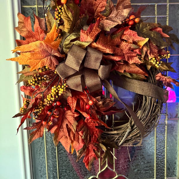Fall Maple Leaves Wreath, Small Autumn Front Door Wreath, Wreath With ...
