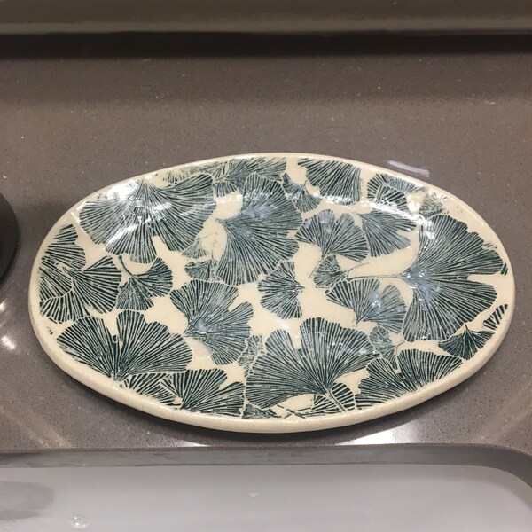 Large Ceramic Jewelry Tray in Palm Leaves main image 1