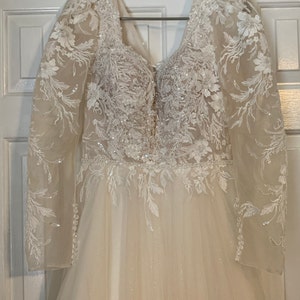 Keyhole Half Sleeve Lace A-line Satin Wedding Dress, Sash Bowknot main image 1