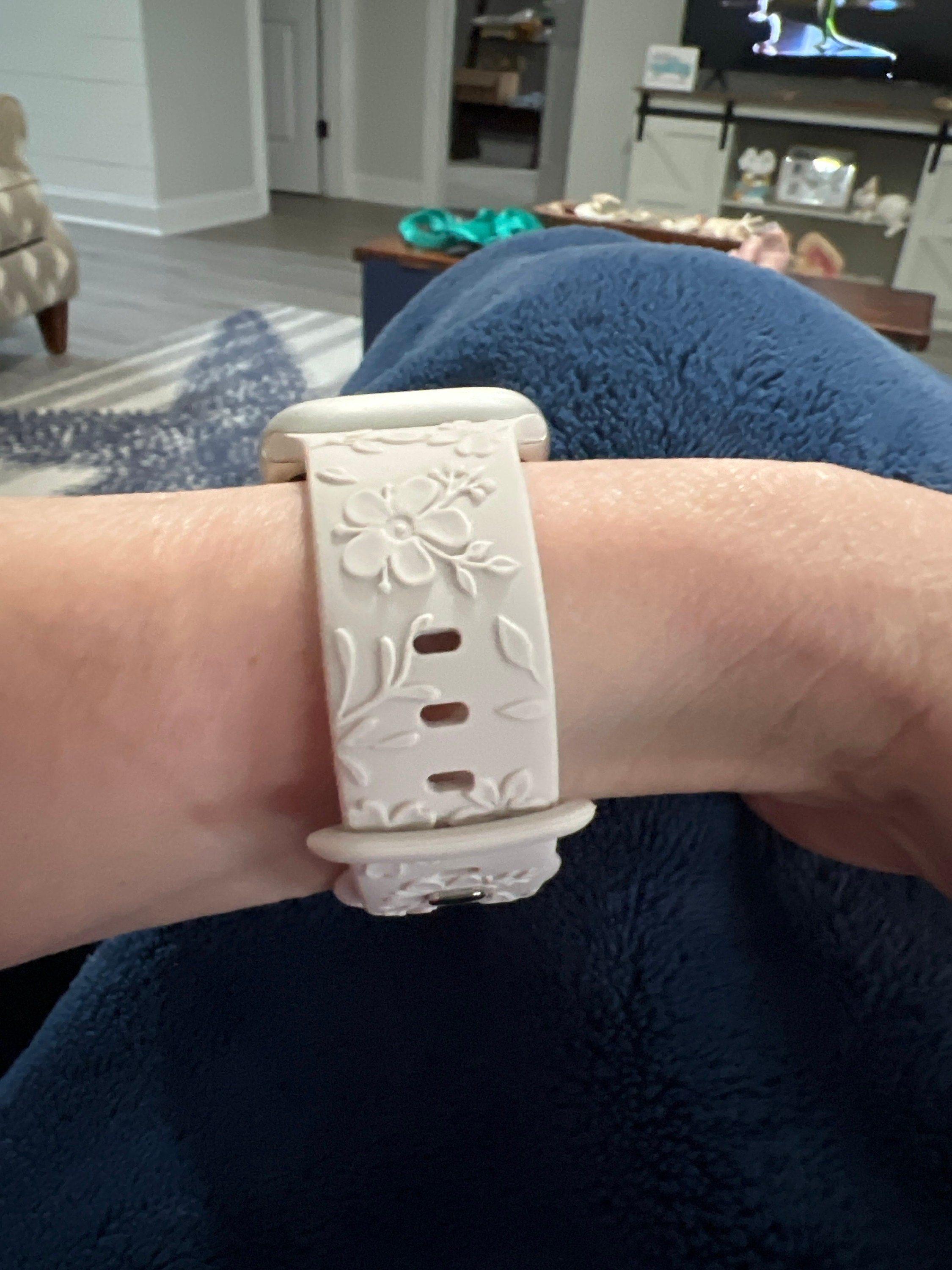Floral Engraved Bands Apple Watch Band 40mm 41mm 38mm 42mm 44mm 45mm 49mm Women,Silicone Embossed Cherry Blossoms Band iWatch Series 9 8 7-1