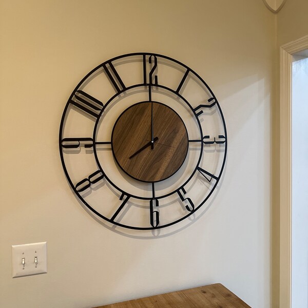 Black Large Wall Clock, Modern Wooden Wall Clock, Mid Century Silent ...