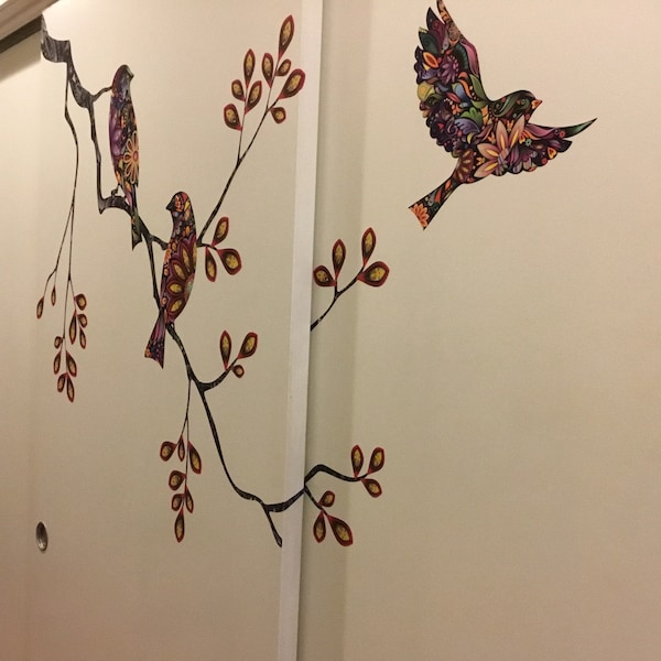 Tree Branch Decal and Bird Wall Decals in Colorful Mosaic Pattern - Etsy
