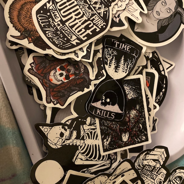 50 Gothic Black and White Cool Laptop Stickers Dark Skull Tattoo Goth ...