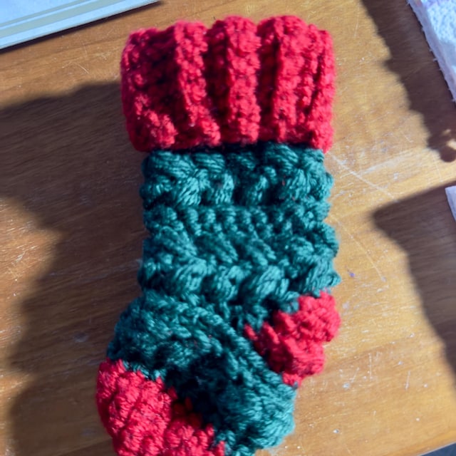 A customer's finished Wheat Stitch Mini Stocking Crochet Pattern