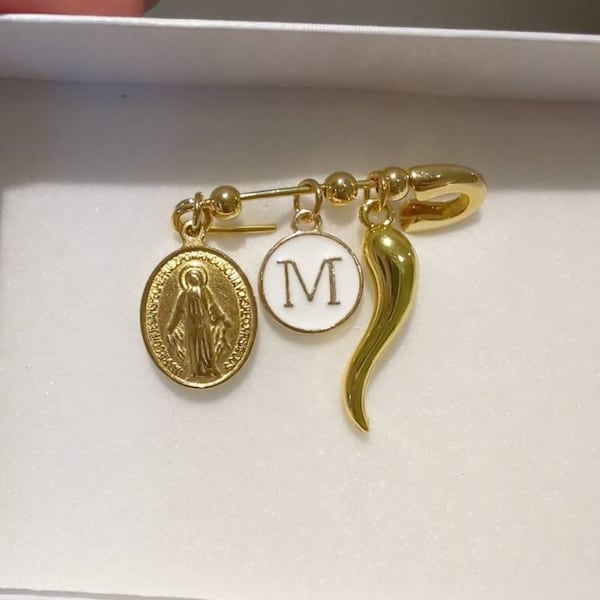 Personalized Pin Letter, Virgin, Cross, and Red Beads Baby Pin main image 1