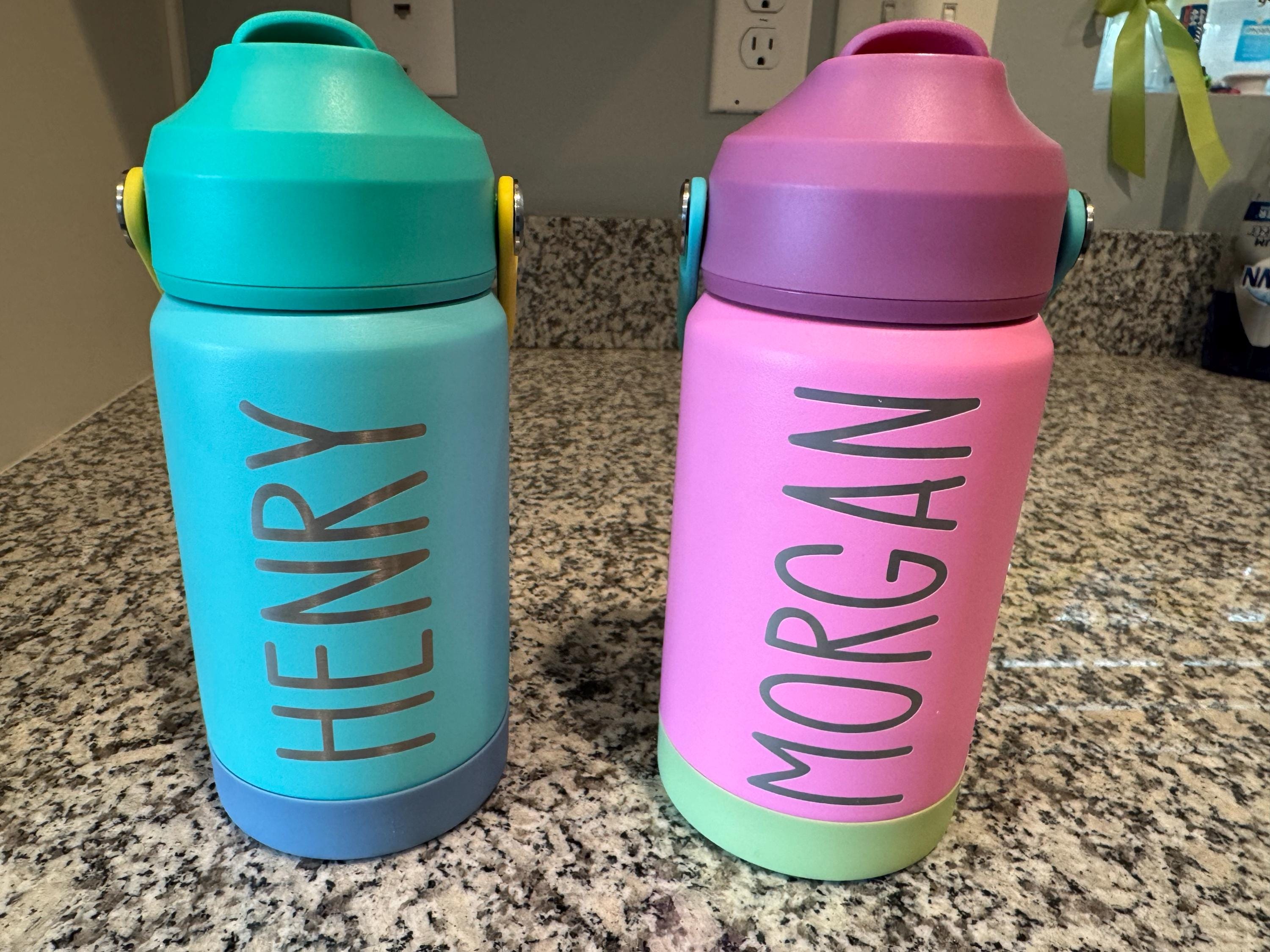 Personalized Kids Water Bottle with Straw – 12 oz Stainless Steel Tumbler – Custom Name Engraved – Gift for School, Camp, Daycare