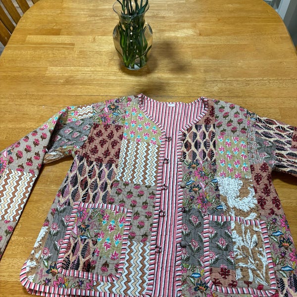 Patchwork Cotton Quilted Jacket Bohemian Winter Wear Coat Reversible ...