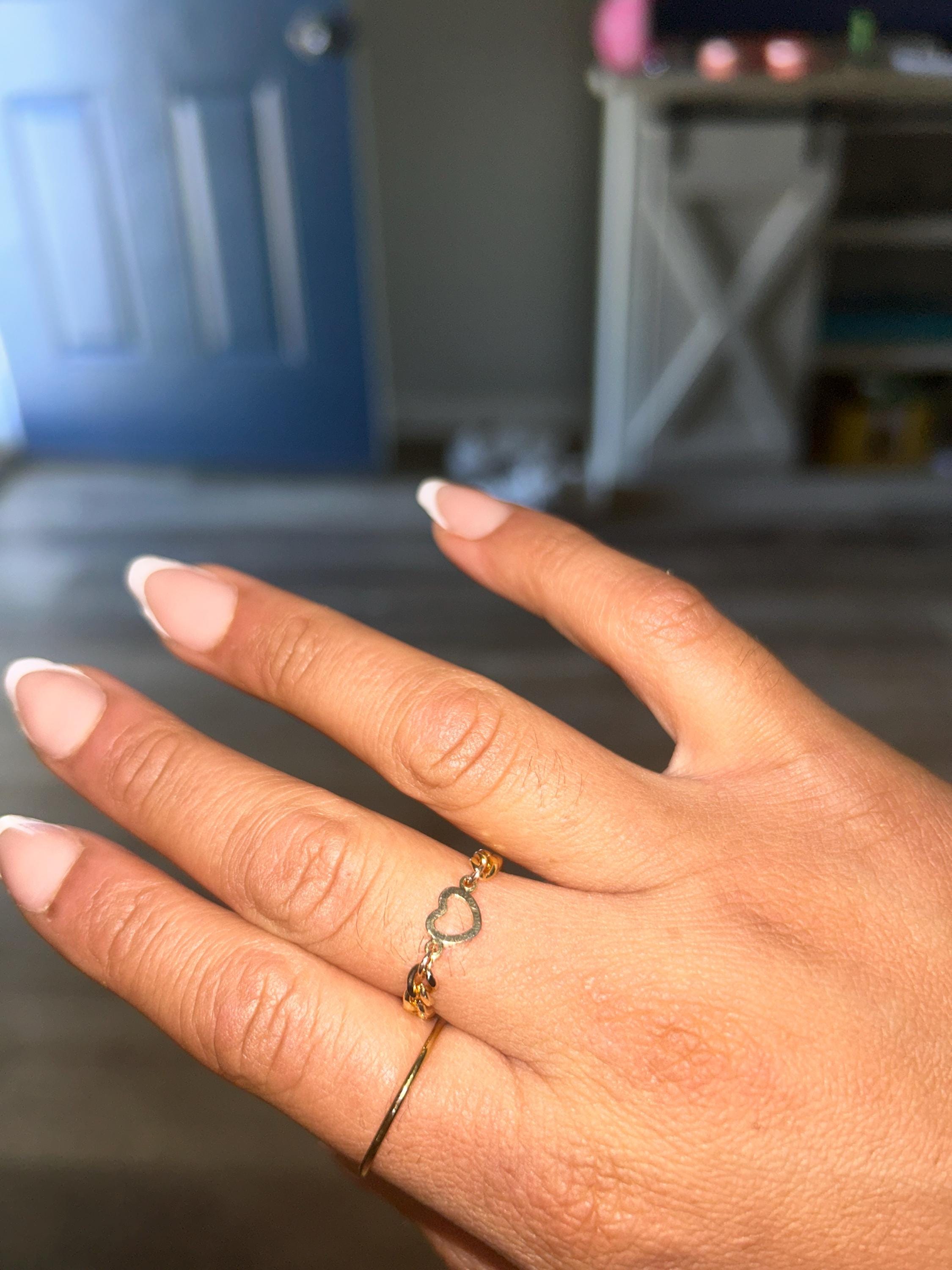 Bold Heart chain ring permanent gold chain ring minimalist dainty simple gold rings best gift for her