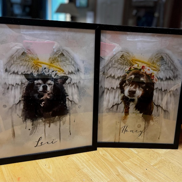 Pet Loss Memorial Portrait With Angel Wings and Halo,deceased Pet, Dog ...