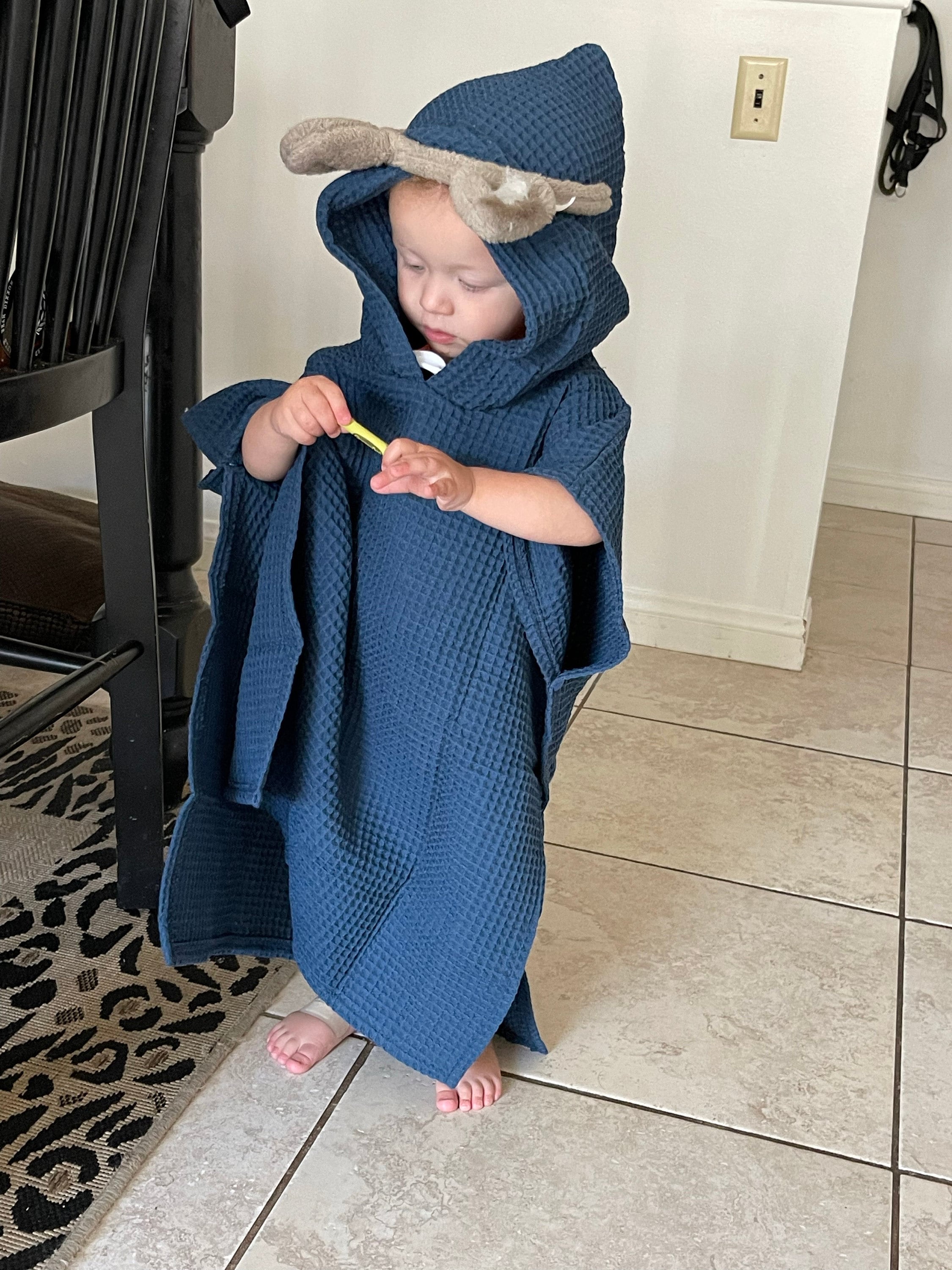 Hooded Towel with Custom Embroidery - Waffle Beach Towel Poncho - Hooded Coverup - kids swimsuit coverup - 100% organic cotton