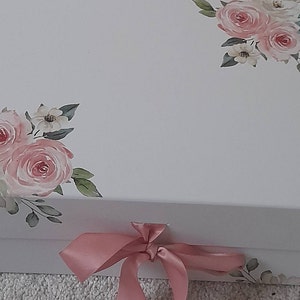 Floral Gift Box With Pink Ribbon - Personalised Bridesmaid