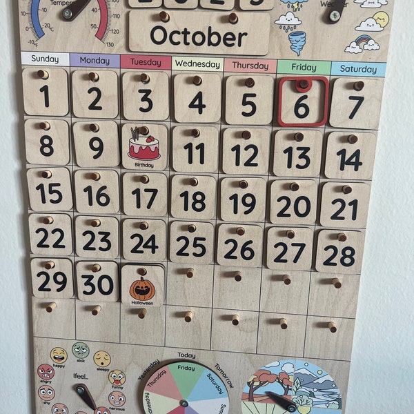 Montessori Calendar Wooden Kids Calendar Classroom Calendar Toddler Montessori Calendar Wooden Kids Calendar Classroom Calendar Toddler