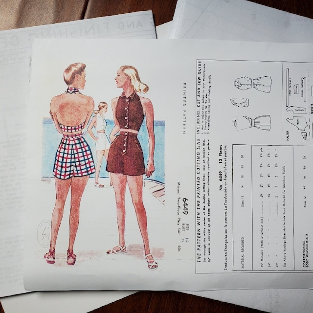 Vintage Sewing Pattern 1940s 40s Vintage Beach Playsuit Sewing 