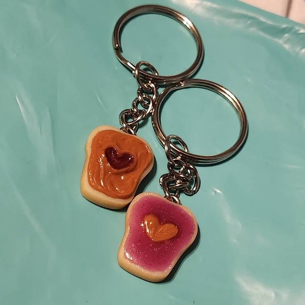 Peanut Butter and Jelly Heart Keychain Set, Grape, Best Friend's Keychains or Phone Charms ...