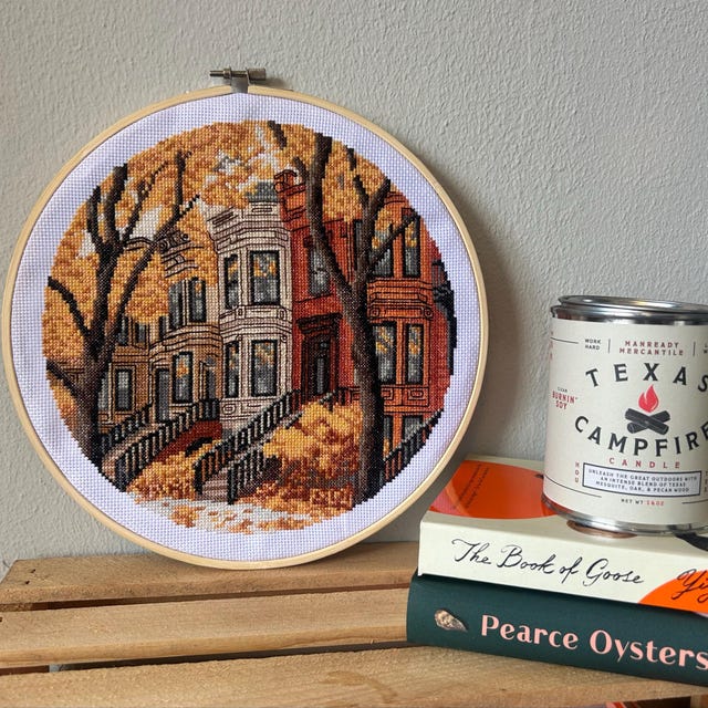 Autumn Street Cross Stitch Pattern, Hand Embroidery, Xstitch