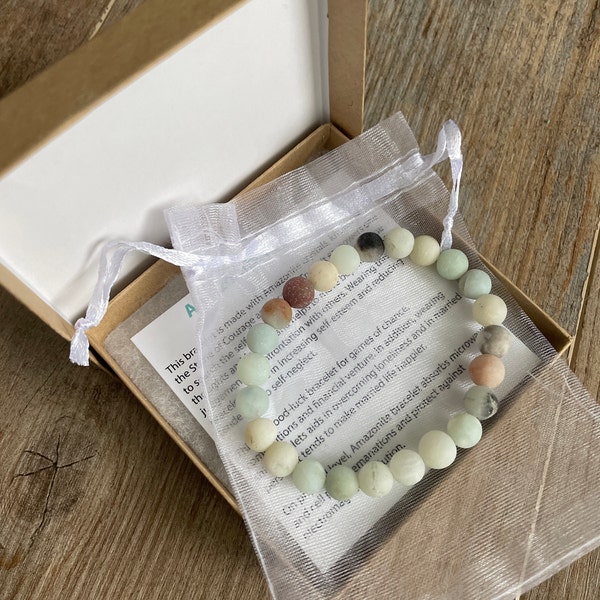 Bracciale In Pietre Naturali Amazonite Matte 8mm - Kirei Paris Bijoux: Gioiello Artigianale Litoterapia, Elasticizzato