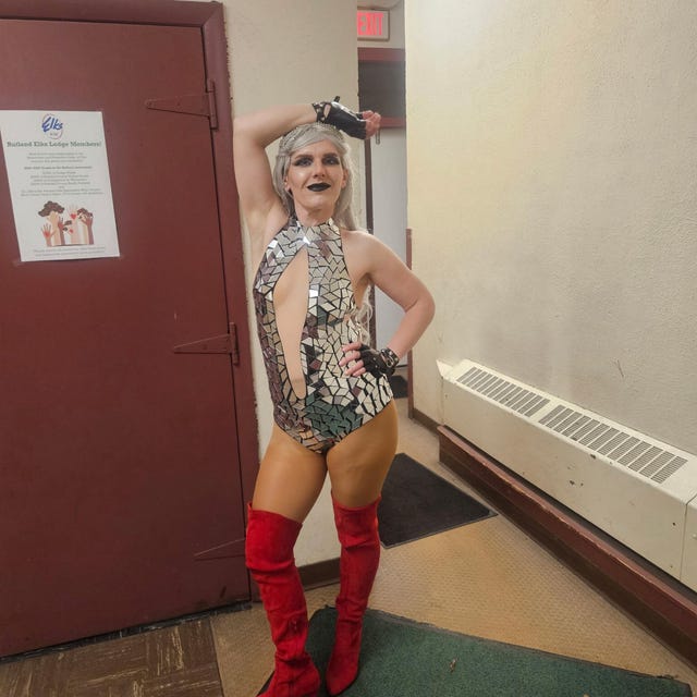 Stunning Silver Mirrored Bodysuit With Over-the-knee Boots