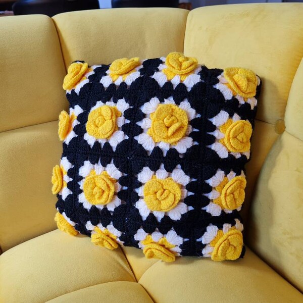 French Vintage Folk Art Crochet Afghan Blanket COROLLE Handmade french-vintage-folk-art-crochet-afghan-blanket-corolle-handmade