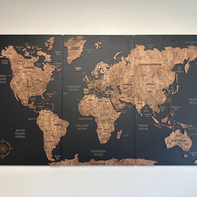 世界地図ウォールアート プッシュピンマップ、コルクボード木製旅行