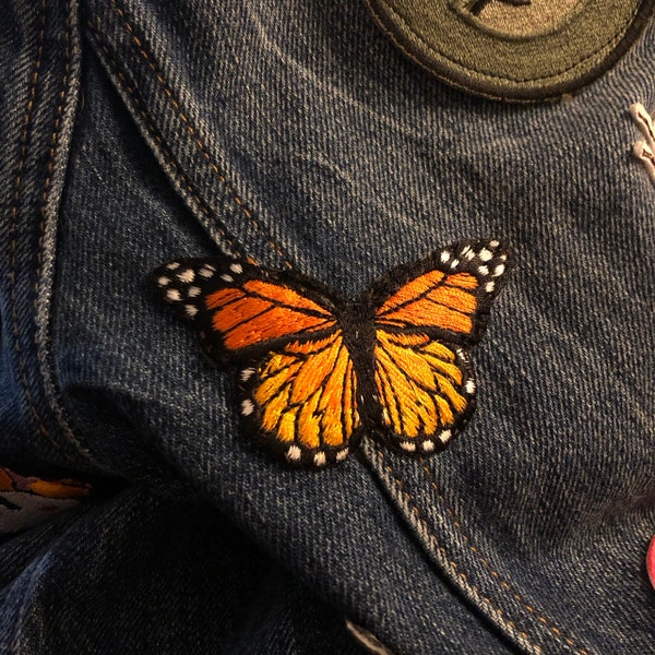 Orange Butterfly Patch Iron Sew On Jeans Dress T Shirt Skirt Embroidered Badge
