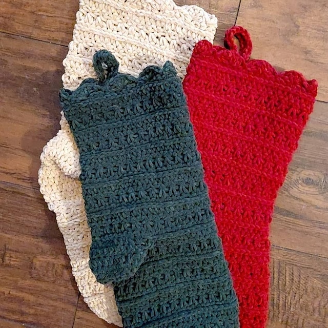 A customer's finished Petal Loop Stitch Stocking Crochet Pattern + Video