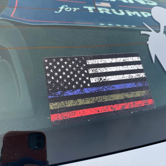 Thin Blue & Red Line Cross USA Flag Decal - Support Police Firefighters EMT