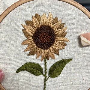 ひまわりの刺繍パターン、PDF パターン、初心者向け刺繍パターン