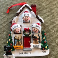 Personalized Family of 3 Home Ornament With 2 Dogs or Cats Added 3 ...