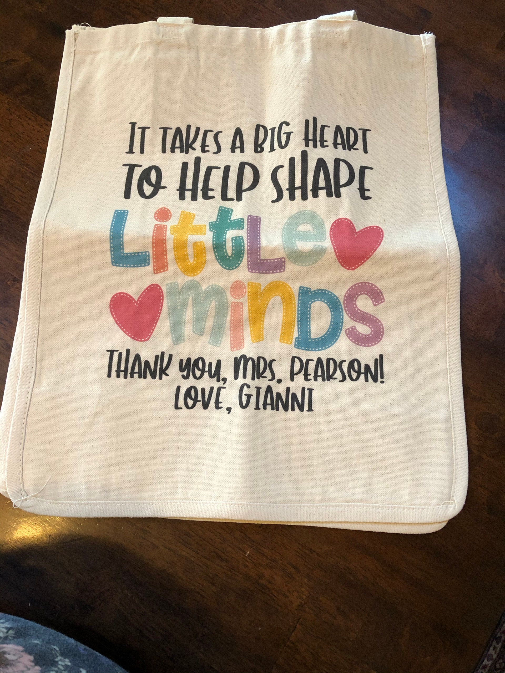 teacher tote bag - adorable teacher tote for kindergarten, first grade - teacher gift big heart to help shape little minds 22MSCL-022-BBag
