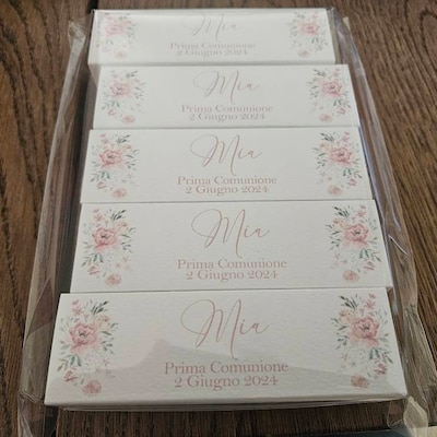Bomboniere Prima Comunione - 50 Scatoline Con Bigliettini E Nastri, Decorazione Calice E Spighe - Foto 3