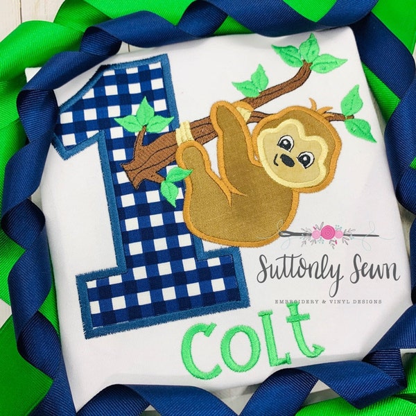 Applique Sloth Machine Embroidery Design Zoo Baby Boy Hanging Branch ...